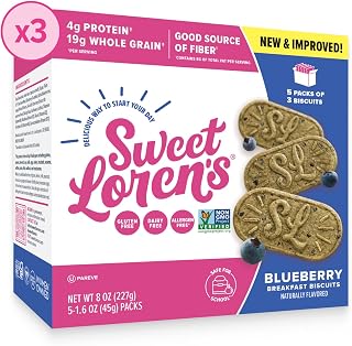 Sweet Loren's Breakfast Biscuits, Blueberry, 3 Pack, Total 45 x 1.6 oz | Easy Grab & Go Vegan Snacks, 4g Plant Based Protein & 19g Whole Grains, Nut, Dairy & Gluten Free, Non-GMO