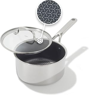 OXO Hybrid 2.5QT Nonstick Saucepan with Glass Lid, PFAS-Free Ceramic Chef Pot, Oven Safe to 850F, Induction & All Cooktop Compatible, Dishwasher Safe, Mirror Polished Tri-Ply
