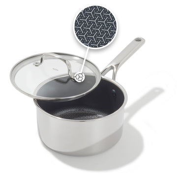 Hybrid 2.5QT Nonstick Saucepan with Glass Lid by OXO – 2.5QT Saucepan with Lid, 2.5 quarts, Ceramic, Stainless Steel, Model CC010465-001