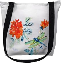 Betsydrake TY1046G 18 x 18 in. Dragonfly & Red Flower Tote Bag - Large