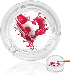 Paint Splash Heart Soccer Ball Glass Ashtray | Round Cigarette Ash Tray Portable Decorative Smoking Tray