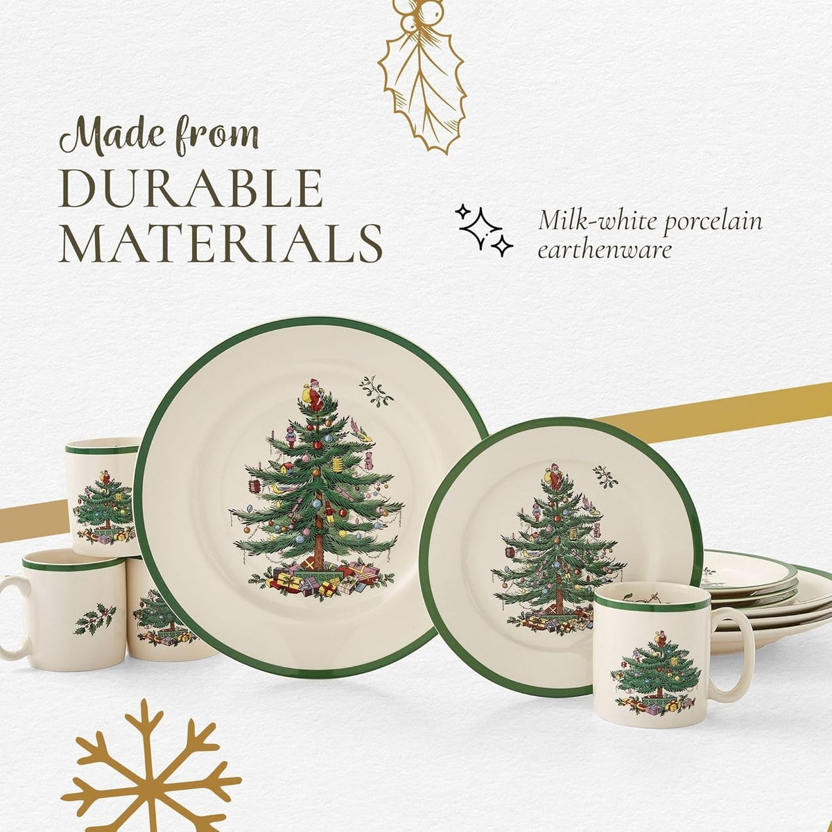 Spode Christmas Tree Earthenware Dinnerware Set, Service for 4, Multicolor