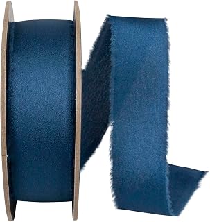 Reliant Ribbon Frayed Edge Silk Touch, Light Navy, 1 Inch, 25 Yards