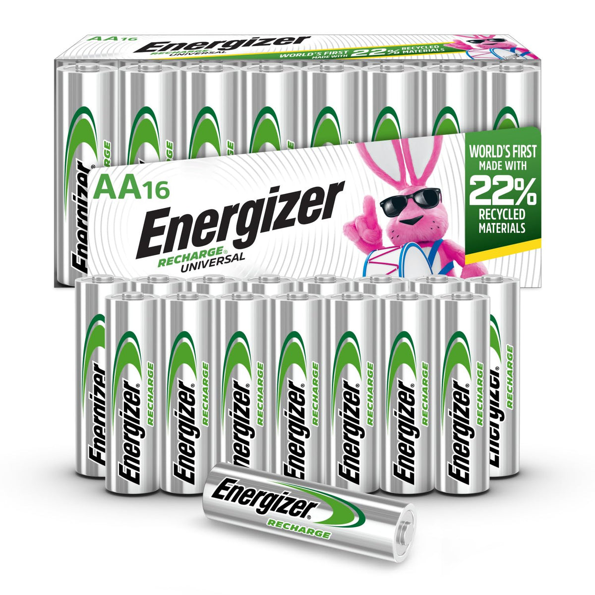 Recharge Universal Rechargeable AA Batteries (16 Pack) by Energizer – 16 Count (Pack of 1), Multicolor, Model E301695200