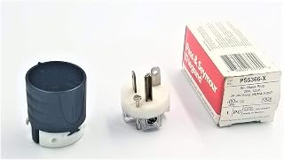 Pass & Seymour PS5366-X 3 Wire 2 Pole Angled Polarized Extra Hard Use Grade Straight Blade Plug 125 Volt AC 20 Amp NEMA 5-20P Black/White