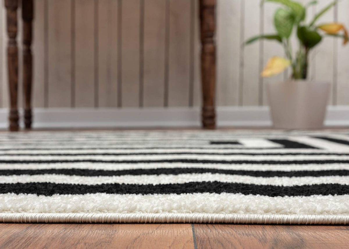 Casa CAS120A Contemporary Black and Ivory Rectangular Area Rug by Abani – 8'11" x 12' (Rectangular), Polypropylene, Ivory, Model CAS120-parent