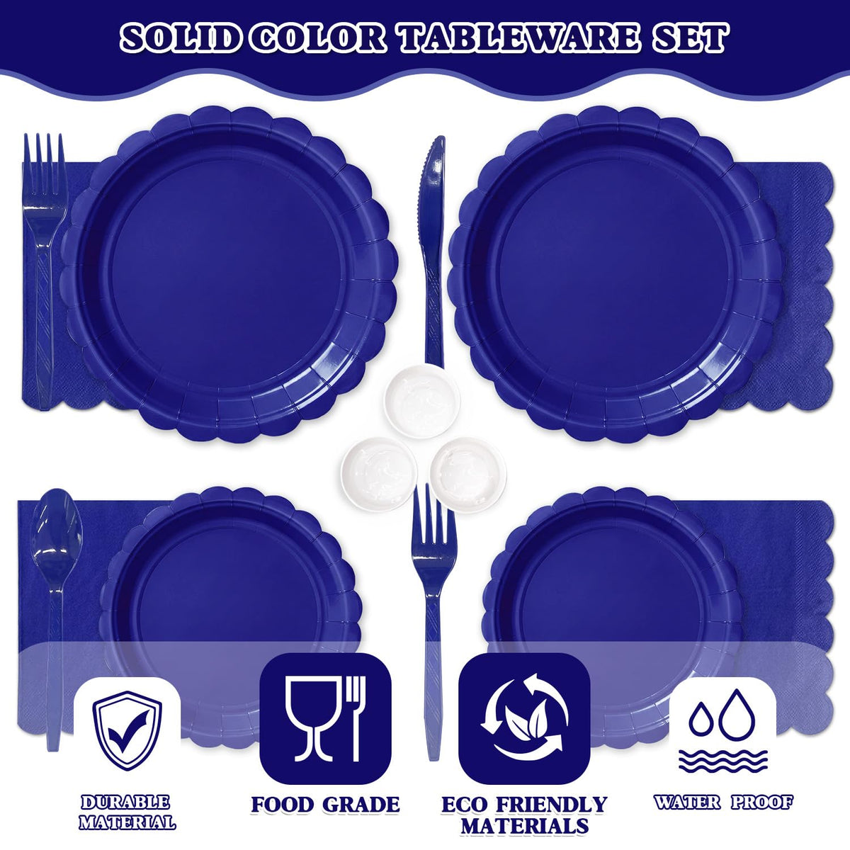 Vyntra Paper Plates and Napkins Set, 175 Pieces, Navy Blue