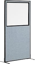 Global Industrial 36-1/4"W x 96" H Freestanding Office Partition Panel with Partial Window, Blue