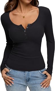 Women Fall Long Sleeve Henley T Shirts Casual Basic Tops