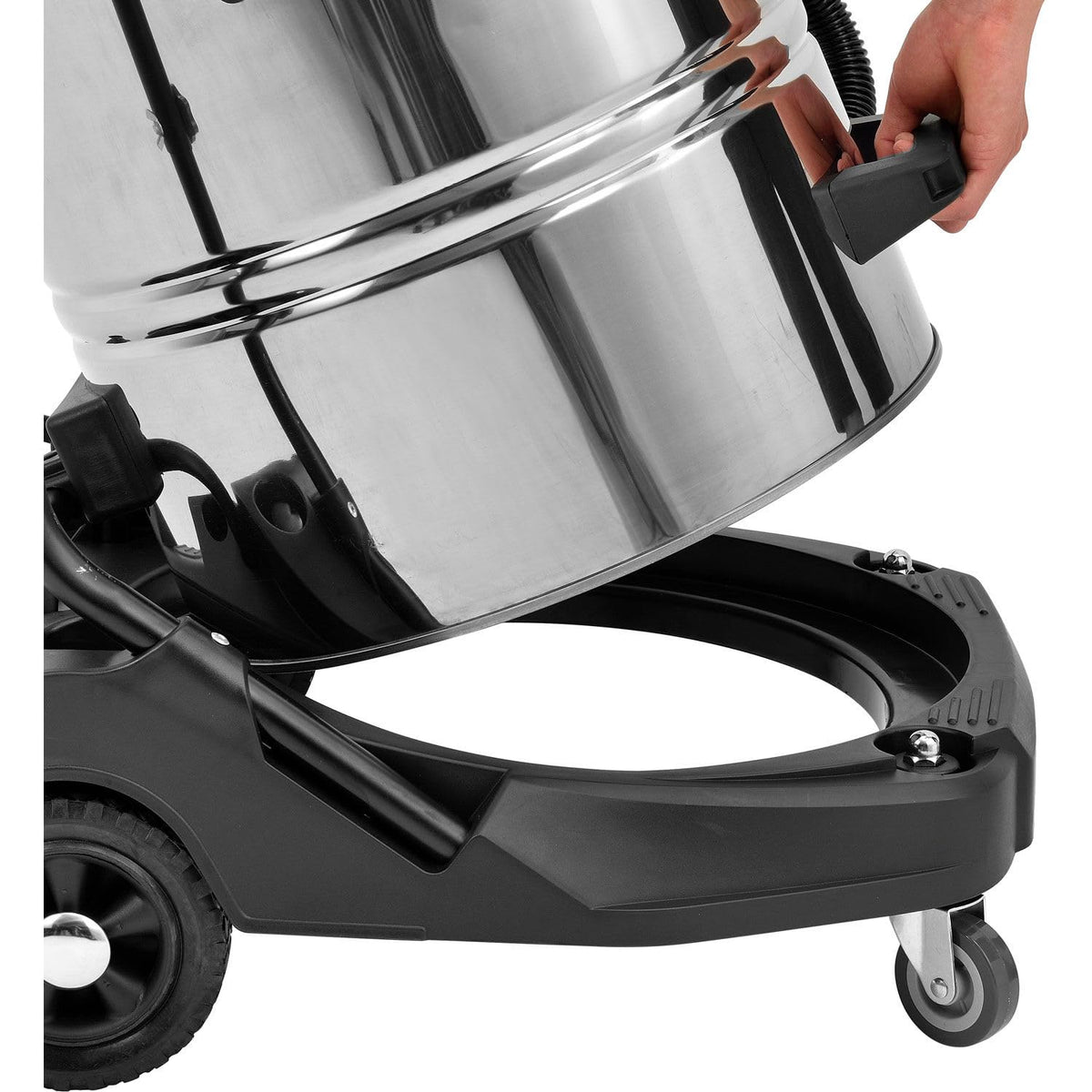 Wet Dry Vacuum by Global Industrial – 22"L x 21"W x 37"H, 16.0 gallons, Stainless Steel/Plastic, Stainless/Black/Blue, Model BJ141-1200-60