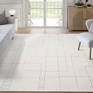 Abani Cream Area Rug – 6' x 9' – Oliver Collection – Geometric Linework Pattern – Non-Shedding, Easy to Clean – Durable for Living Room, Bedroom, or Office, Pet & Child Friendly