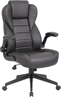 Boss Office Products Executive High Back CaressoftPlus Flip Arm Chair in Black