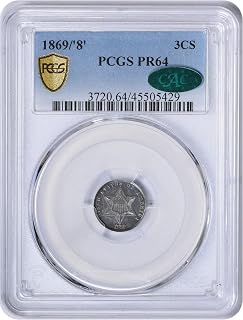 1869 P Three Cent Silver 1869/8, CAC Verified PCGS PR64