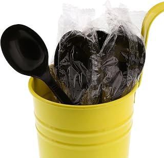 AmerCareRoyal Medium-Heavy Weight Individually Wrapped Disposable Polypropylene Plastic Soup Spoons for Restaurants and Catering, Black, Pack of 1000