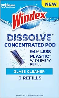 Windex Dissolve Concentrated Pods, Glass Cleaner, 3 Count Concentrated Dissolvable Refill Pods (Pack of 1)