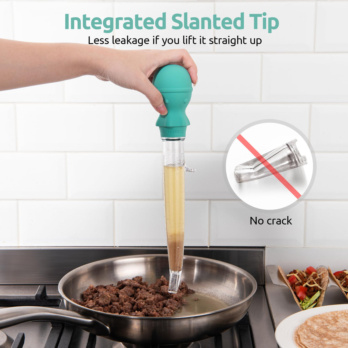 U-Taste Angled Turkey Baster, 1.5oz Heat Resistant Tritan Silicone, Aqua Sky