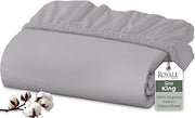Royale Linens 200 Thread Count 100% Cotton King Size Fitted Sheet - Silver | King Organic Cotton Fitted Sheet - 78"x80"+16" - Percale Weave - Soft Breathable Cooling Fitted Sheet - All-Around Elastic
