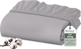 Royale Linens 200 Thread Count 100% Cotton King Size Fitted Sheet - Silver | King Organic Cotton Fitted Sheet - 78"x80"+16" - Percale Weave - Soft Breathable Cooling Fitted Sheet - All-Around Elastic