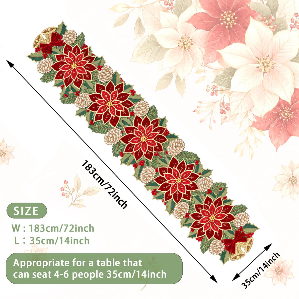 Ritgssi Christmas Tree Table Runner, 14 x 72 Inches, Red Green