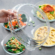 FEOOWV Round Glass Pie Pan, 9 Inch Clear Baking Dish with Handles