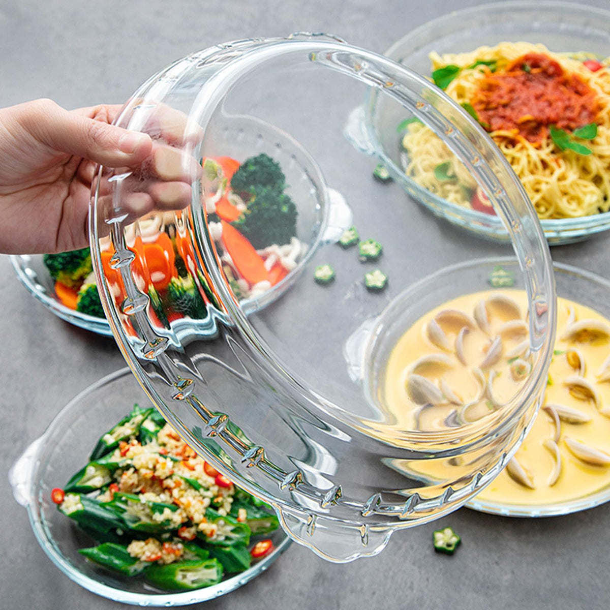 FEOOWV Round Glass Pie Pan, 8 Inch with Handles, Clear