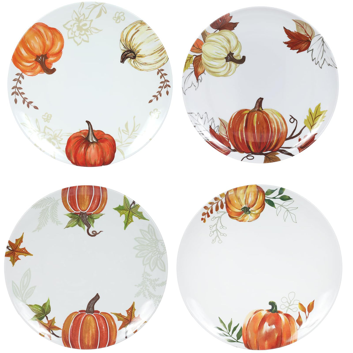 Webbylee Melamine Dinner Plates, 10 Inch Set of 4, Pumpkin Design