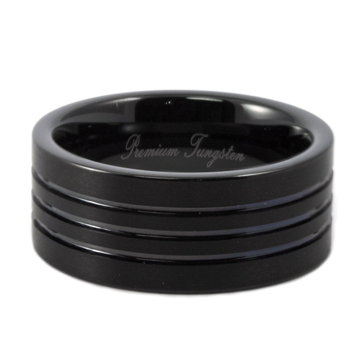 Black Tungsten Ring Brushed with Polished Channels 9mm (6.5) by Panvisionary – White,Gold,Metal,Silver,Tungsten, Black, Model B104-HRB059-9BK