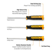 3 Piece Lineman Demolition Screwdriver Set by GEARWRENCH – #2 x 6";5/16” x 6";Staple Remover, Molten Orange & Black, Model GWSD3PCSETU