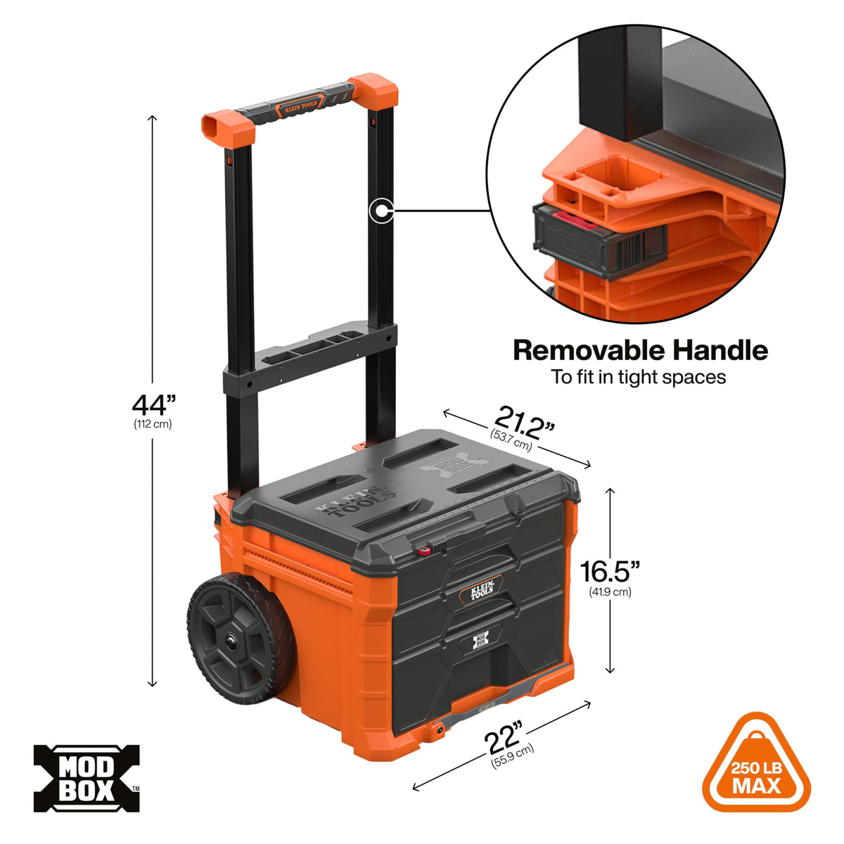 MODbox Three Drawer Rolling Toolbox by KLEIN TOOLS – Three Drawer Rolling Toolbox, Impact Resistant Polymers, Orange, Model 54890MB