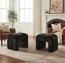 Roundhill Furniture Zorya Contemporary Faux Fur U-Shaped Ottoman, Set of 2, Black