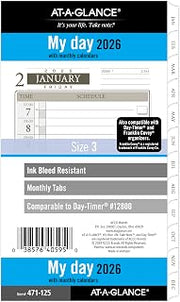 AT-A-GLANCE 2026 Planner, Daily & Monthly, 3-3/4" x 6-3/4", Portable Size 3, One Page Per Day Refill, Loose-Leaf (471-125-26)