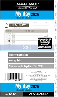 AT-A-GLANCE 2026 Planner, Daily & Monthly, 3-3/4" x 6-3/4", Portable Size 3, One Page Per Day Refill, Loose-Leaf (471-125-26)