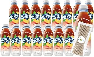 Snapple Zero Sugar Peach All Natural Iced Tea 16 fl oz Plastic Bottles 16 Pack + 15 Sugarcane Disposable Straws by KOOL8SHOP Infinite Deals