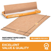 150 Ct Unbleached Parchment Paper Sheets by Stock Your Home – 9"x13”, ParchmentPaper, Kraft Brown, Pack of 150, Model Stock Your Home 2131