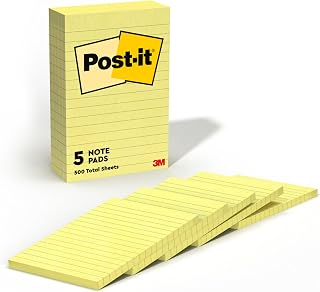 Post-it Notes, 4 x 6 in, The Iconic Canary Yellow Note, 5 Lined Pads