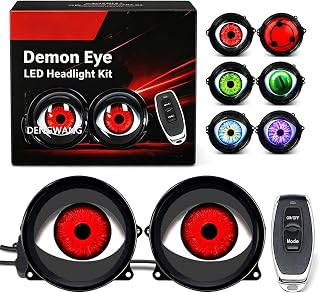 Demon Eye LED Headlight Kit, Animated Ghost Eye Projector Headlights with 33 Modes, Wireless Remote Dynamic Eye Lights for Car SUV Truck Motorcycle，Flat Surface：6 Modes-2PCS