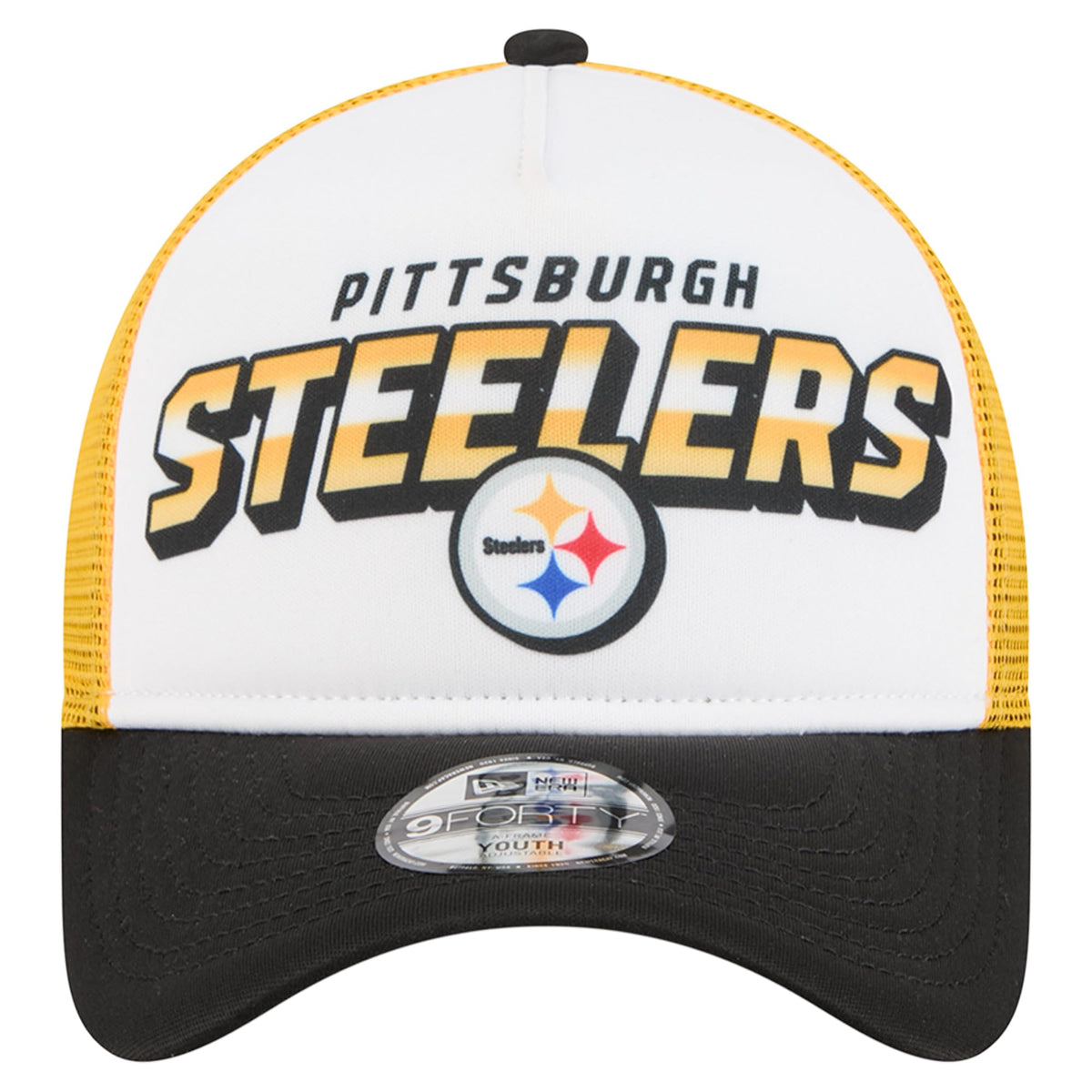 Preschool White Pittsburgh Steelers 9FORTY A-Frame Adjustable Hat by New Era – Polyester, Pittsburgh Steelers, White, Model Nfl Preschool Streak A-frame 9forty