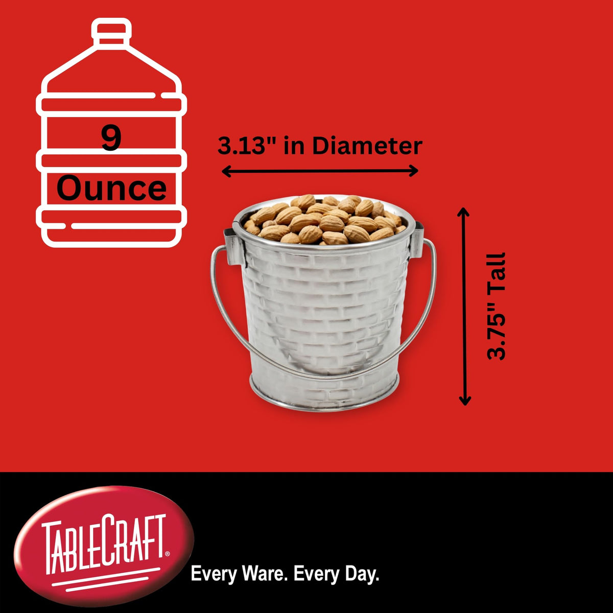 Products Serving Container by Tablecraft – 9 Ounce Pail, 9.0 ounces, Stainless Steel, Silver, Pack of 12