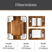 Shanik Acacia Cheese Board Set, Square Charcuterie Platter with Hidden Drawers, Brown