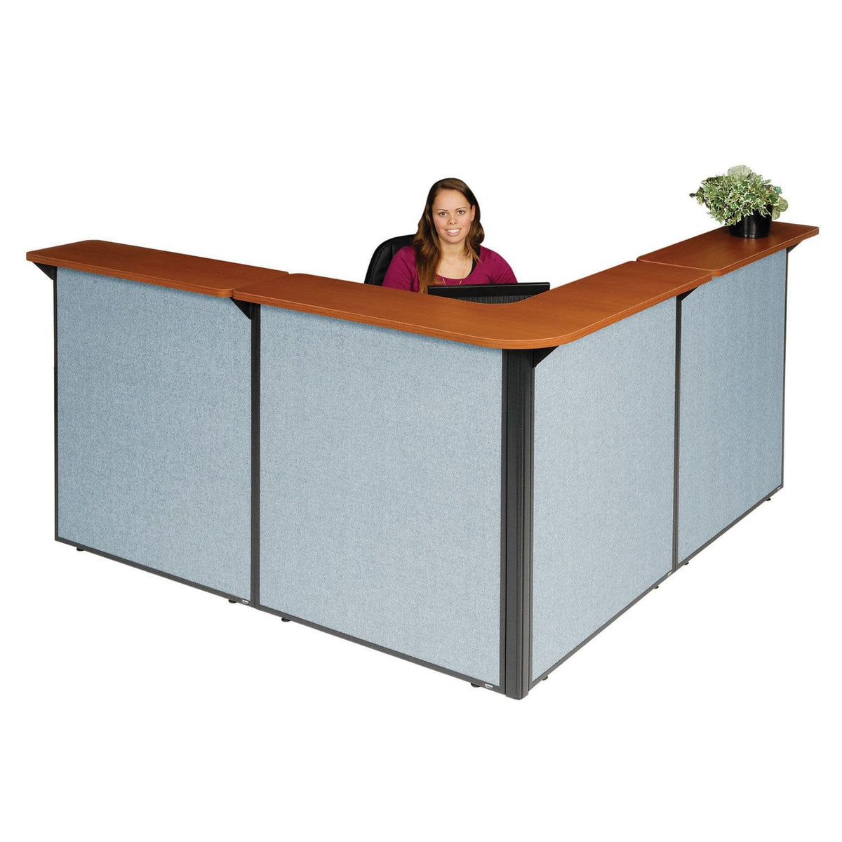 80"W x 80"D x 44"H L-Shaped Reception Station by Global Industrial – steel, Cherry, Model 249009CB