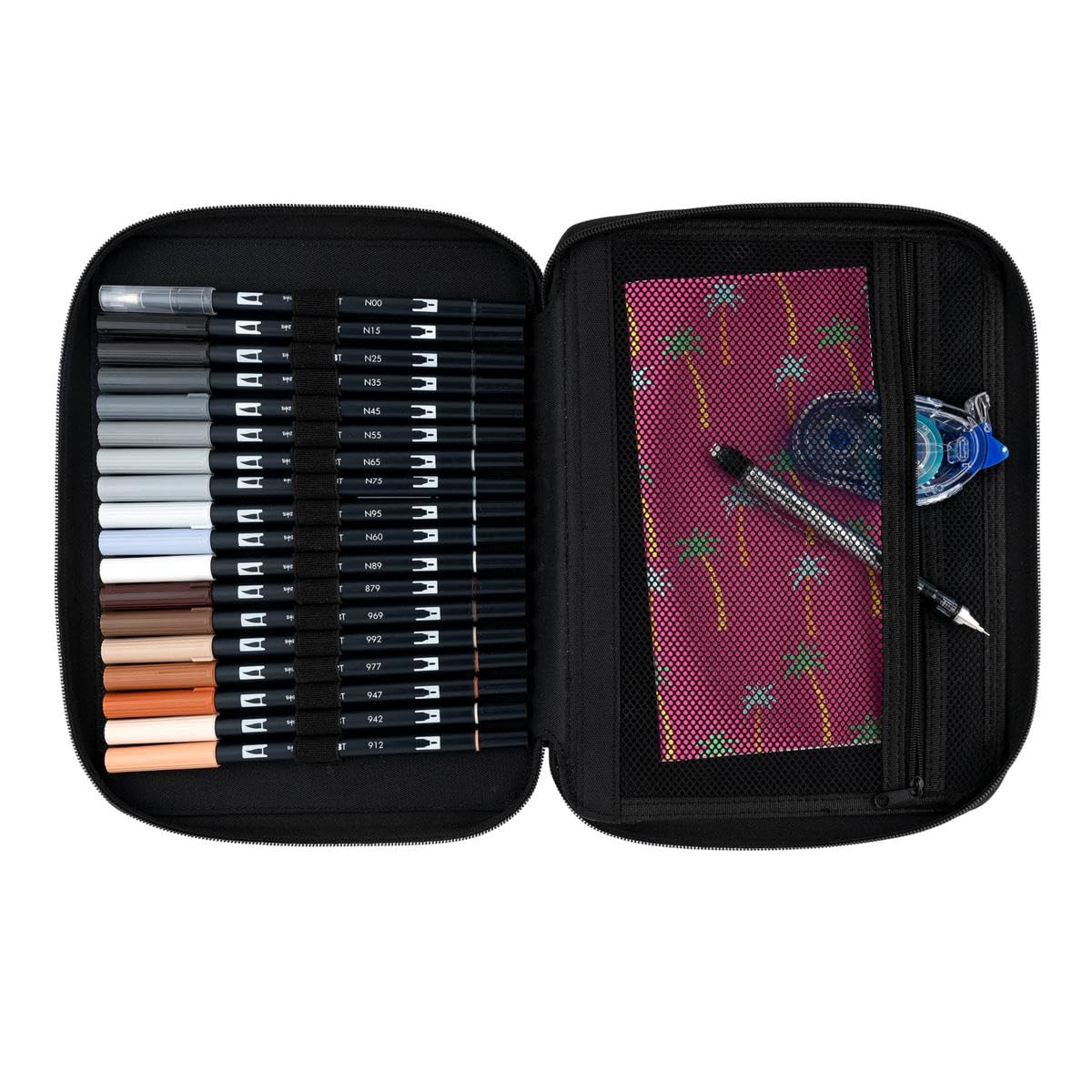Art Marker Travel & Gift Set: 54 Color Dual Brush Pen Set with Zipper Marker Case (Oyster) - Includes Color Blending Palette Kit by Tombow – Model 56255, 56256, 56257