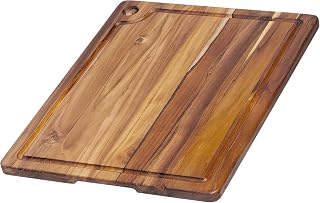 Teak Cutting Board - Square Board With Corner Hole And Juice Canal (8 x 8 x .75 in.) - By Teakhaus