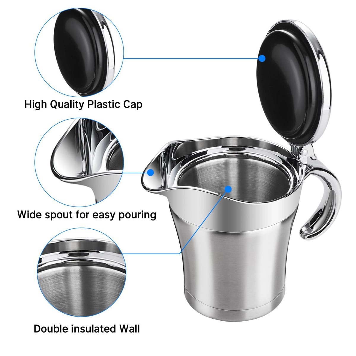Shofilt Stainless Steel Gravy Boat, Double Wall Insulated, 17oz, Silver