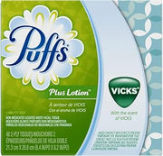 Puffs Plus Lotion with Vicks Facial Tissues, 1 Cube Box, 48 Tissues Per Box