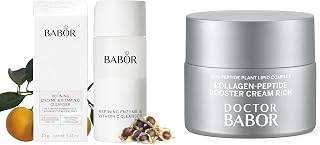 BABOR Luxury Face Routine - Collagen Peptide Booster Cream Rich - Refining Enzyme & Vitamin C Cleanser - Hydrate Skin & Even Complexion - 1.69oz / 2.82oz