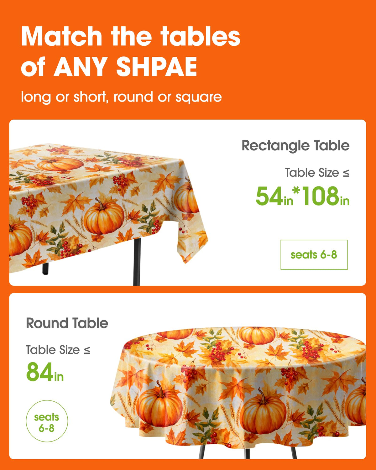 Pureegg Plastic Tablecloth, 54 x 108 Inch Rectangle, Pumpkin Harvest 10 Pack