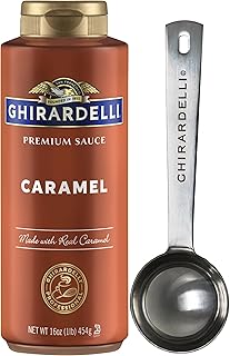 Caramel Sauce, 16 Ounce Squeeze Bottle with Ghirardelli Stamped Barista Spoon