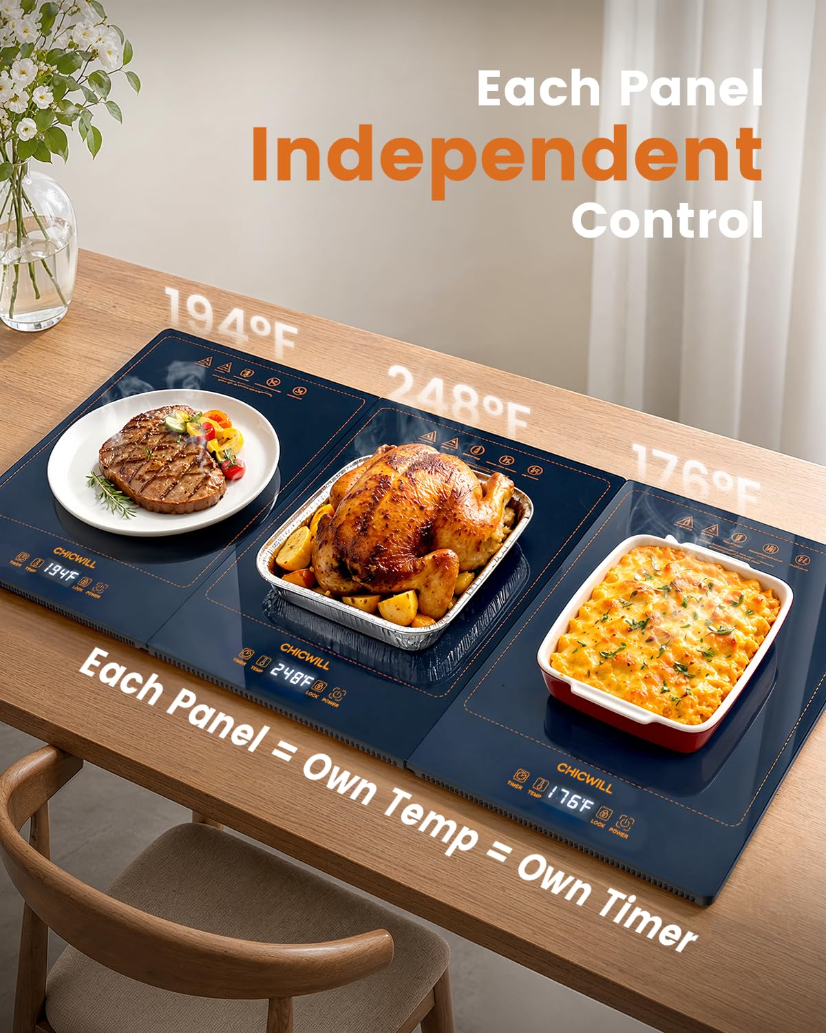 Chicwill Electric Warming Tray, 36 x 16 Inch Modular Design, Ink Blue