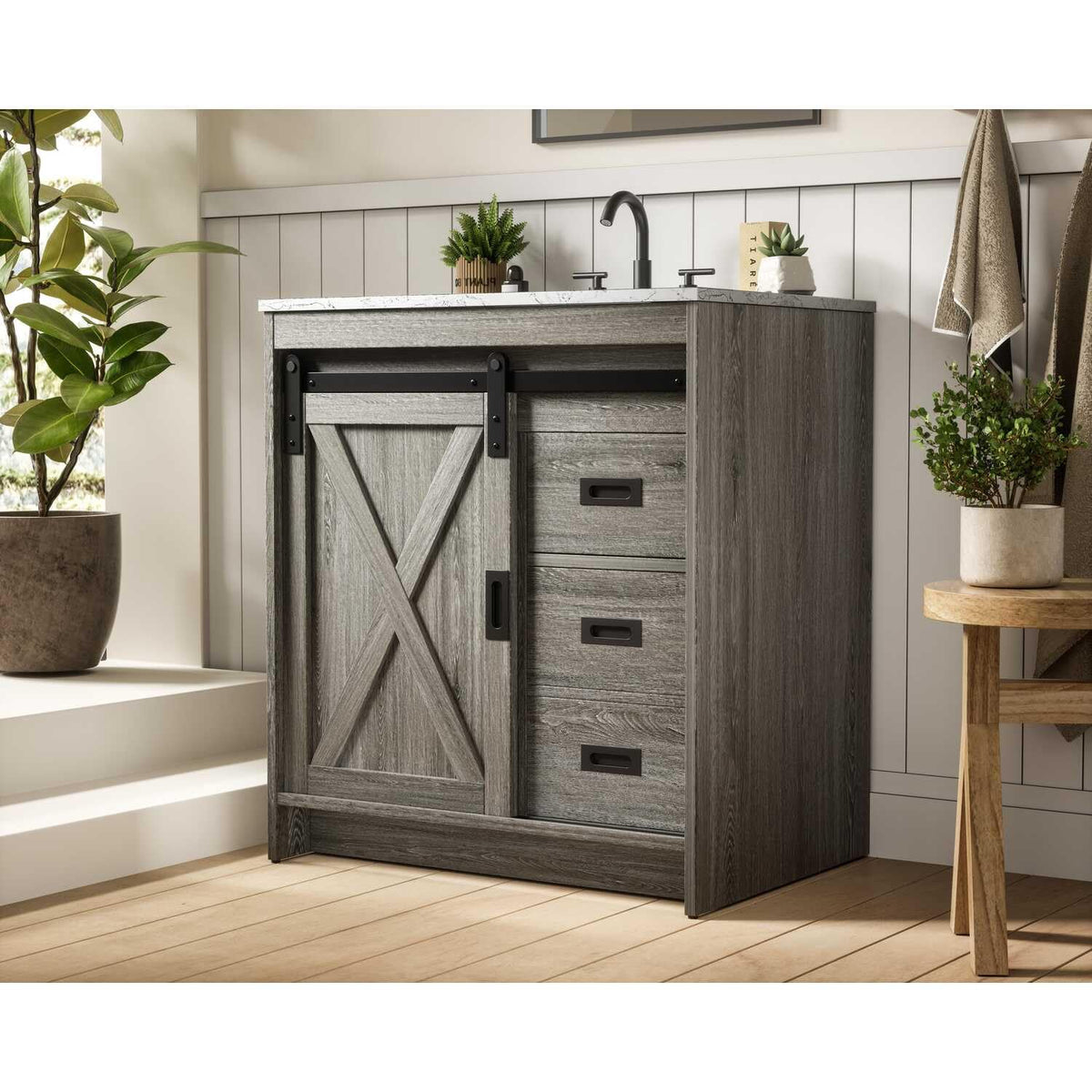 Austin Bathroom Vanity Rustic Grey by Lighting Design – Engineered Wood, Rustic Grey, Model VF90530RG