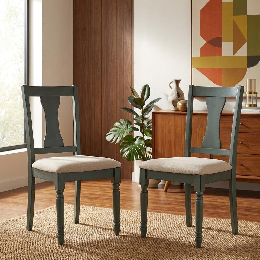 Blue Willow Side Chair Set of 2 with Comfortable Upholstered Seat by Furnifact – Rubberwood,Plywood, Blue, Pack of 2